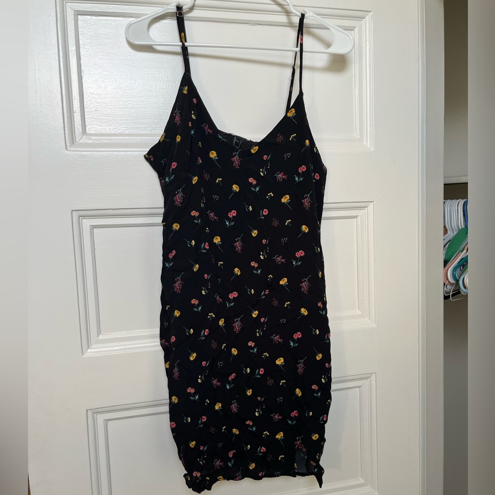 Black floral midi tank dress